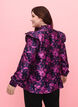 Blomstret jacquardbluse med volanger, Dark Blue Pink, Model image number 1