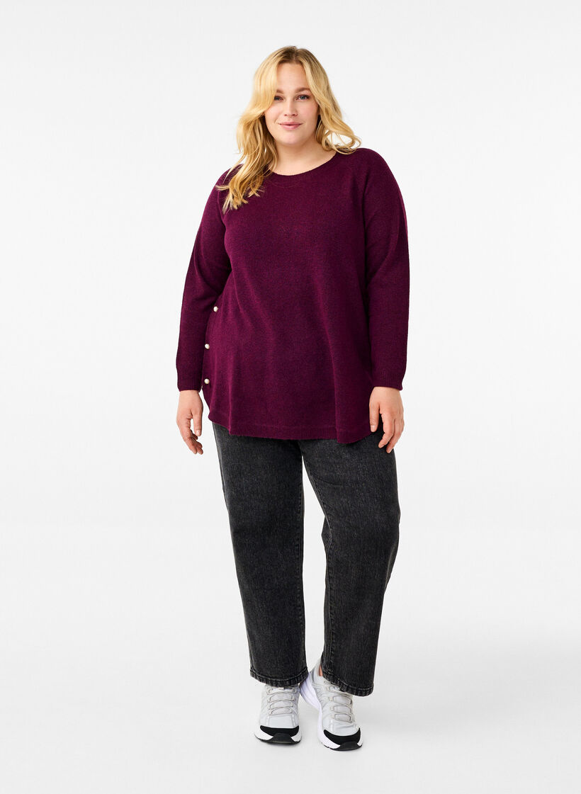 Strikket bluse med perledetaljer, Potent P. Black Mel., Model image number 2