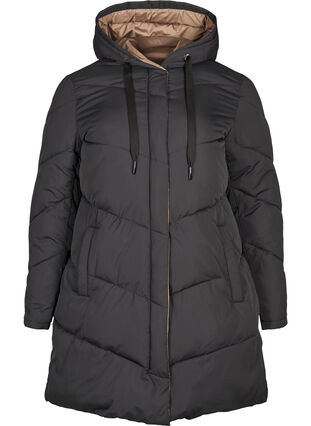 Lang, vendbar jakke med hette, Black COMB, Packshot image number 0
