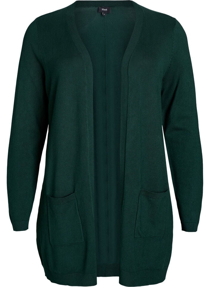 Lang, strikket cardigan i en viskoseblanding, Gr&oslash;nn, Packshot image number 0