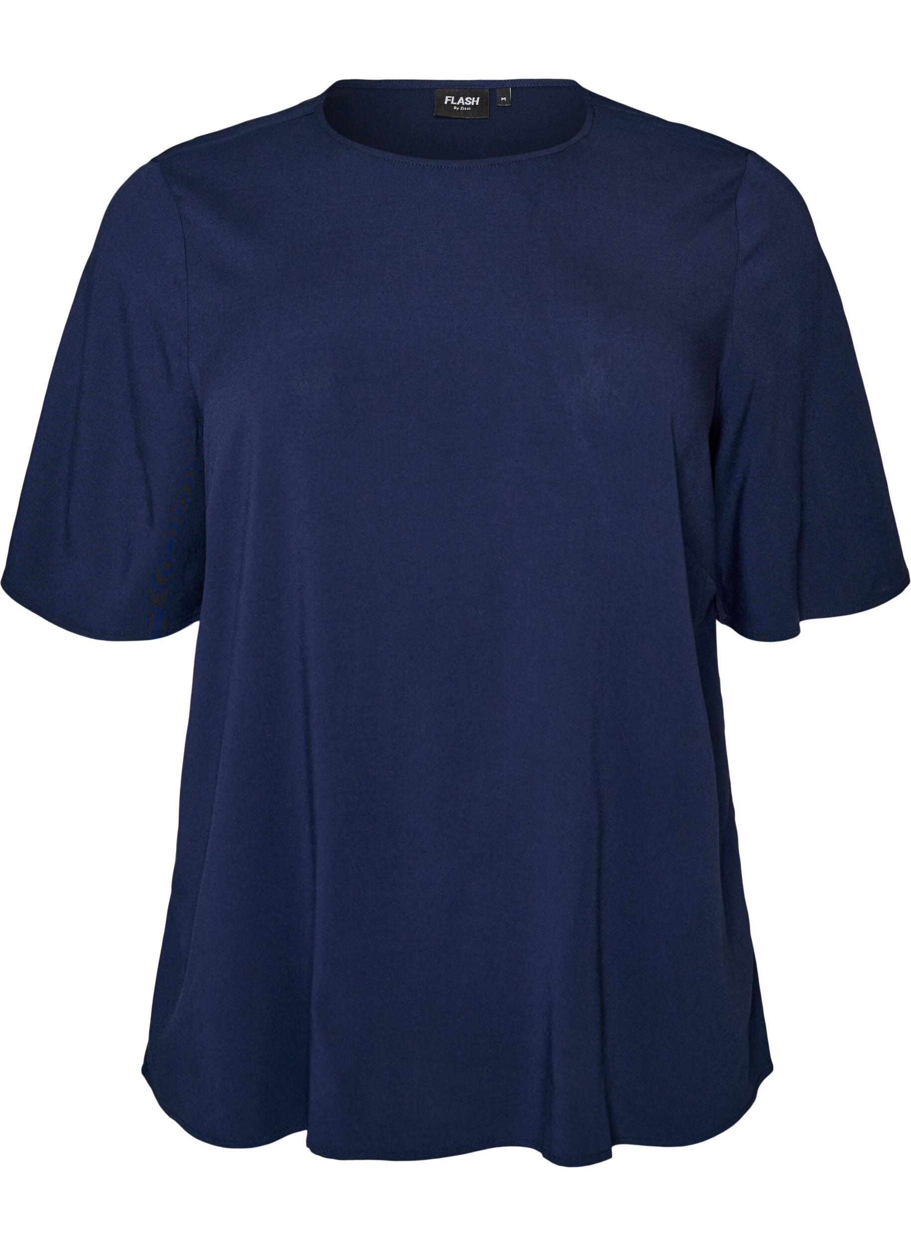 FLASH - Vevet bluse med korte ermer og rund hals