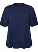 Vevet bluse med korte ermer og rund hals, Bl&aring;, Packshot image number 0