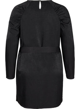 Kjole med puffermer og midjebelte, Black, Packshot image number 1