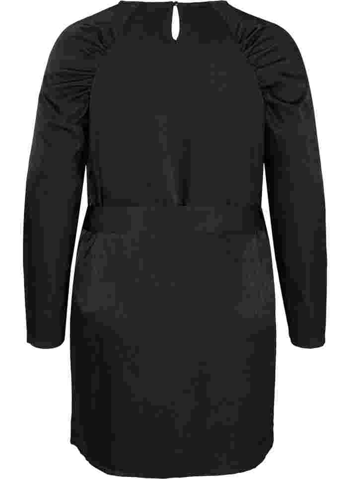 Kjole med puffermer og midjebelte, Black, Packshot image number 1