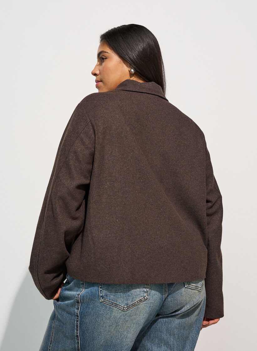 Kort jakke med skjortekrage og glidel&aring;s, Brun, Model image number 2