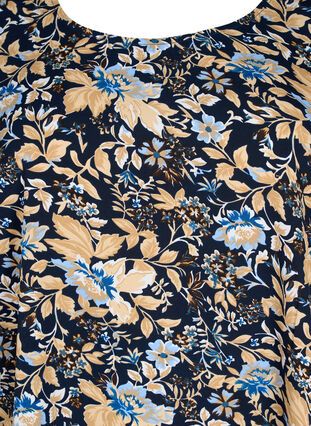 FLASH - Bluse med korte ermer og trykk, Brown Blue Flower, Packshot image number 2