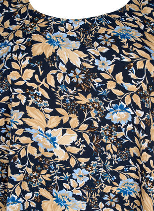 Zizzi FLASH - Bluse med korte ermer og trykk, Brown Blue Flower, Packshot image number 2