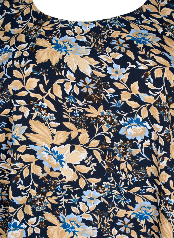 FLASH - Bluse med korte ermer og trykk, Brown Blue Flower, Packshot image number 2