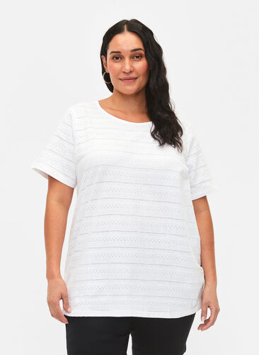 Kortermet bomull t-skjorte, Bright White, Model image number 0