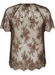 Kortermet bluse med blonder og knyting, Brun, Packshot image number 1