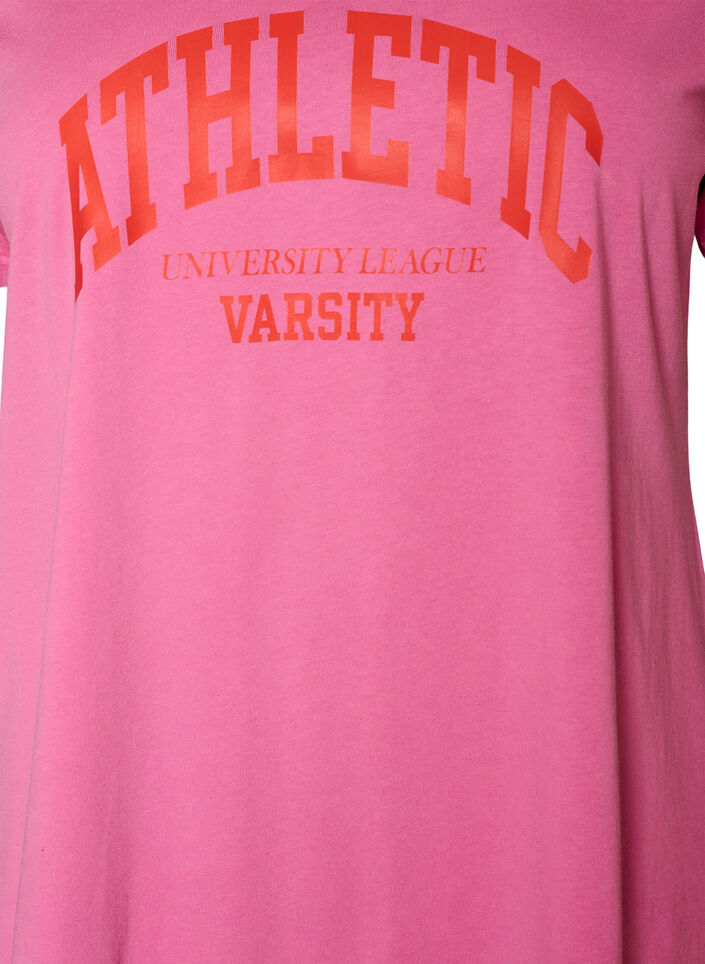 T-skjorte i &oslash;kologisk bomull med varsity-trykk og V-hals, Rosa, Packshot image number 2