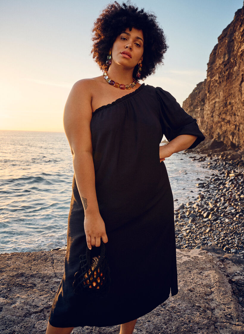 One-shoulder kjole av viskose, Svart, Image image number 0