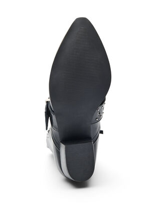 Zizzi Wide fit - Skinn ankelstøvlett med stropp og nagler, Black, Packshot image number 5
