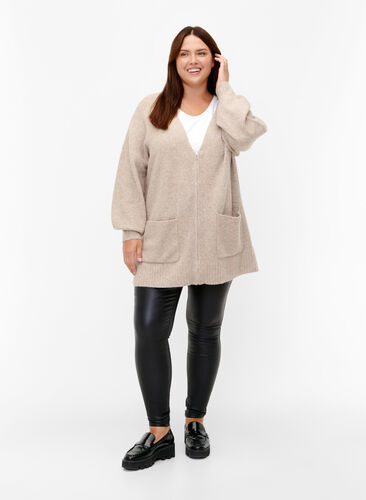 Strikket cardigan med glidelås og lommer, Simply Taupe Mel., Model image number 2