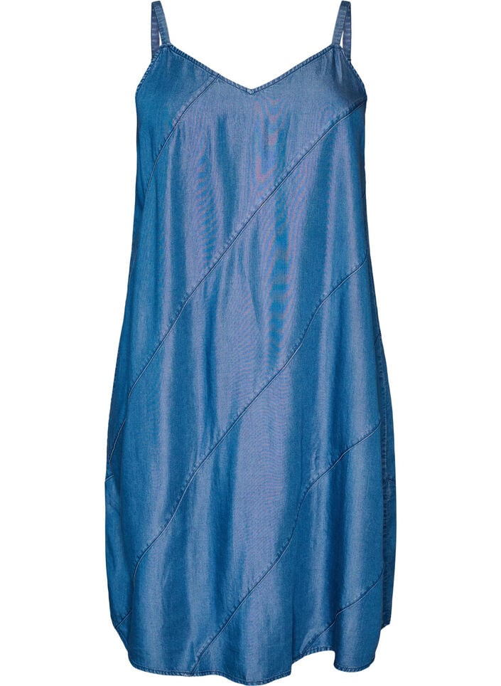 Kjole med plagg i denim i TENCEL&trade; Lyocell med stropper, Bl&aring;, Packshot image number 0
