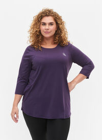 Treningsgenser med 3/4-ermer, Purple Plumeria, Model