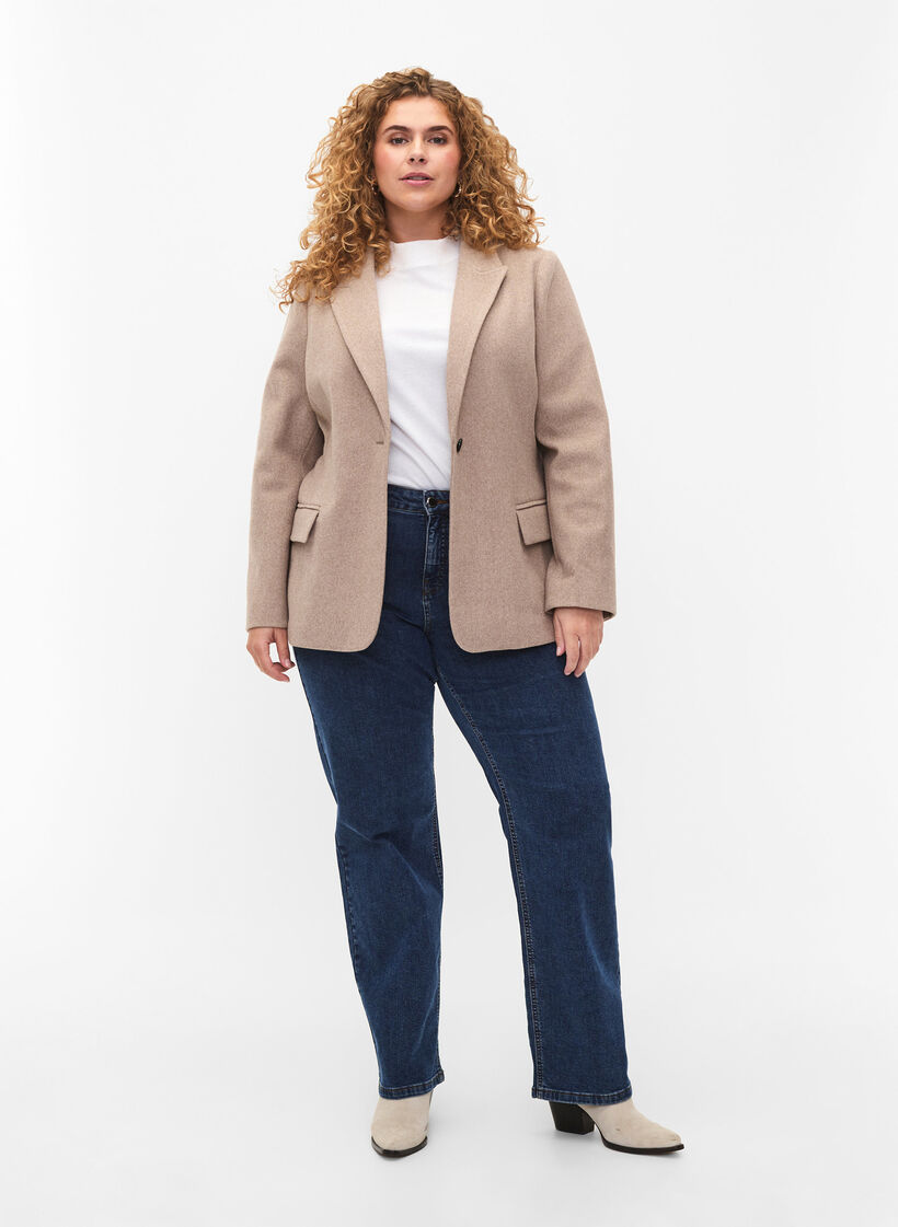 Melert blazer med splitt, Pumice Stone Mel., Model image number 4