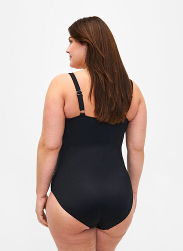 Zizzi Badedrakt med polstring og drapering, Svart, Model image number 1