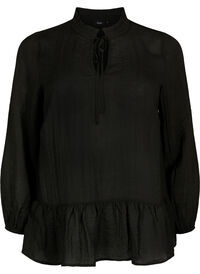 Langermet bluse med peplum, Svart Langermet bluse med peplum