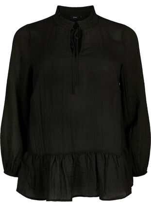 Zizzi Viskosebluse med peplum, Svart, Packshot image number 0