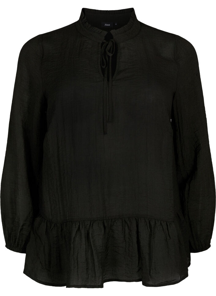 Viskosebluse med peplum, Svart, Packshot image number 0