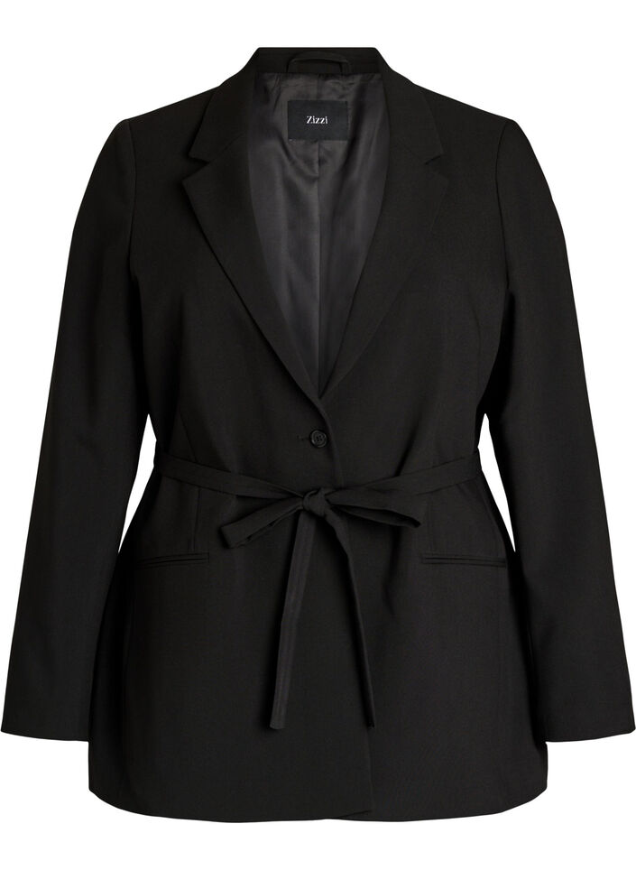 Blazer med avtakbart knytebelte, Svart, Packshot image number 0