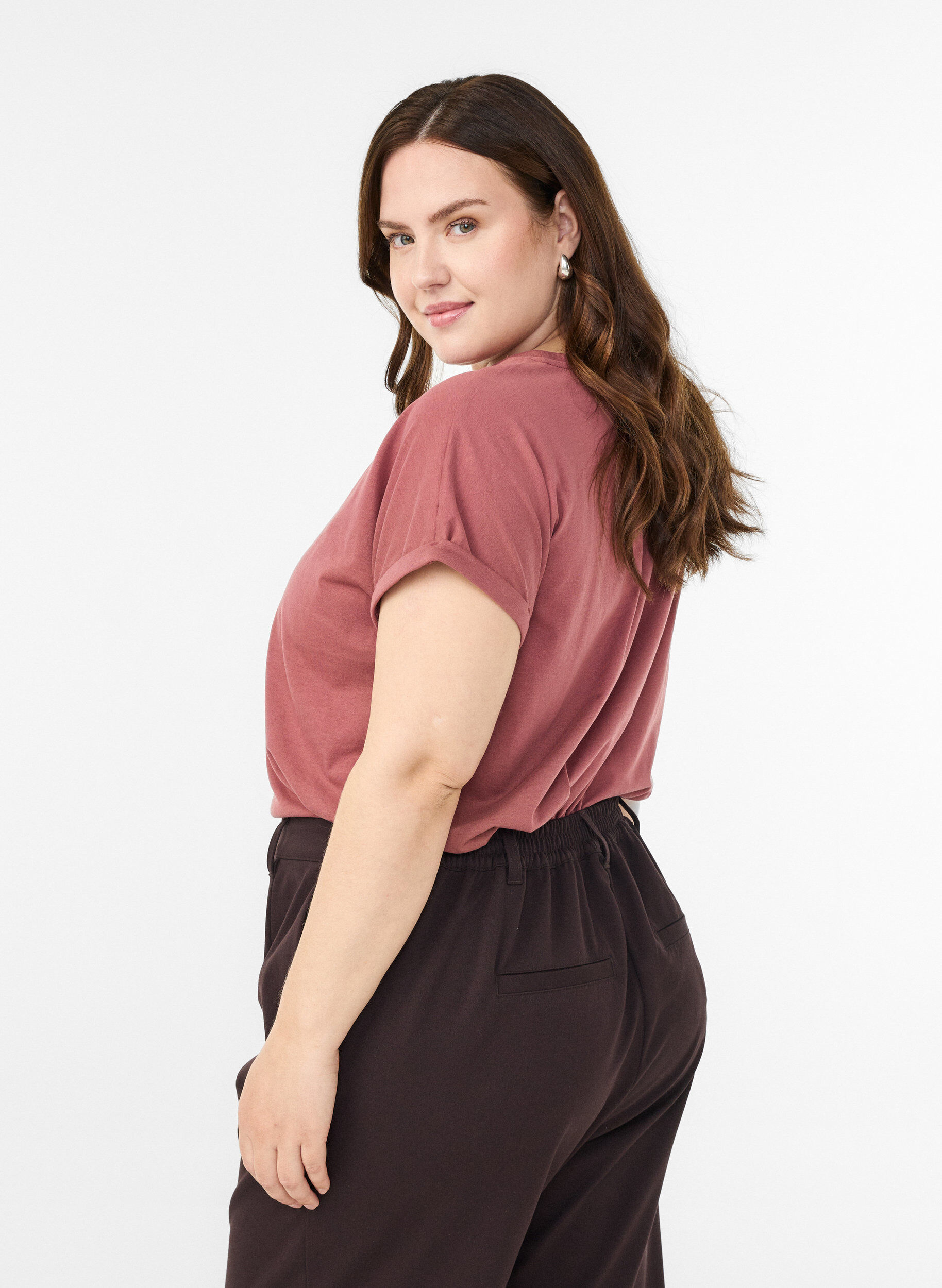 Zizzi Kortermet t-skjorte i bomullsblanding, Rosa, Model image number 1