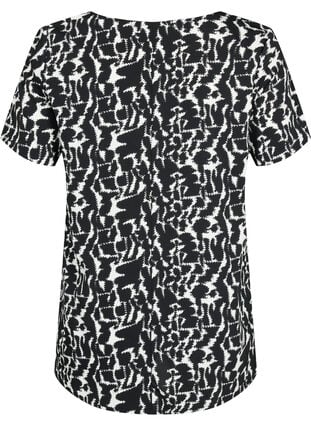 FLASH - Bluse med korte ermer og trykk, Black White AOP, Packshot image number 1