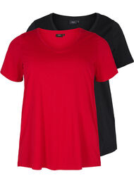 Basis T-skjorter i bomull 2 stk., Tango Red/Black