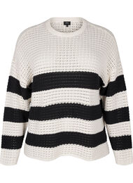 Langermet stripete strikket bluse, Cloud Dancer Comb
