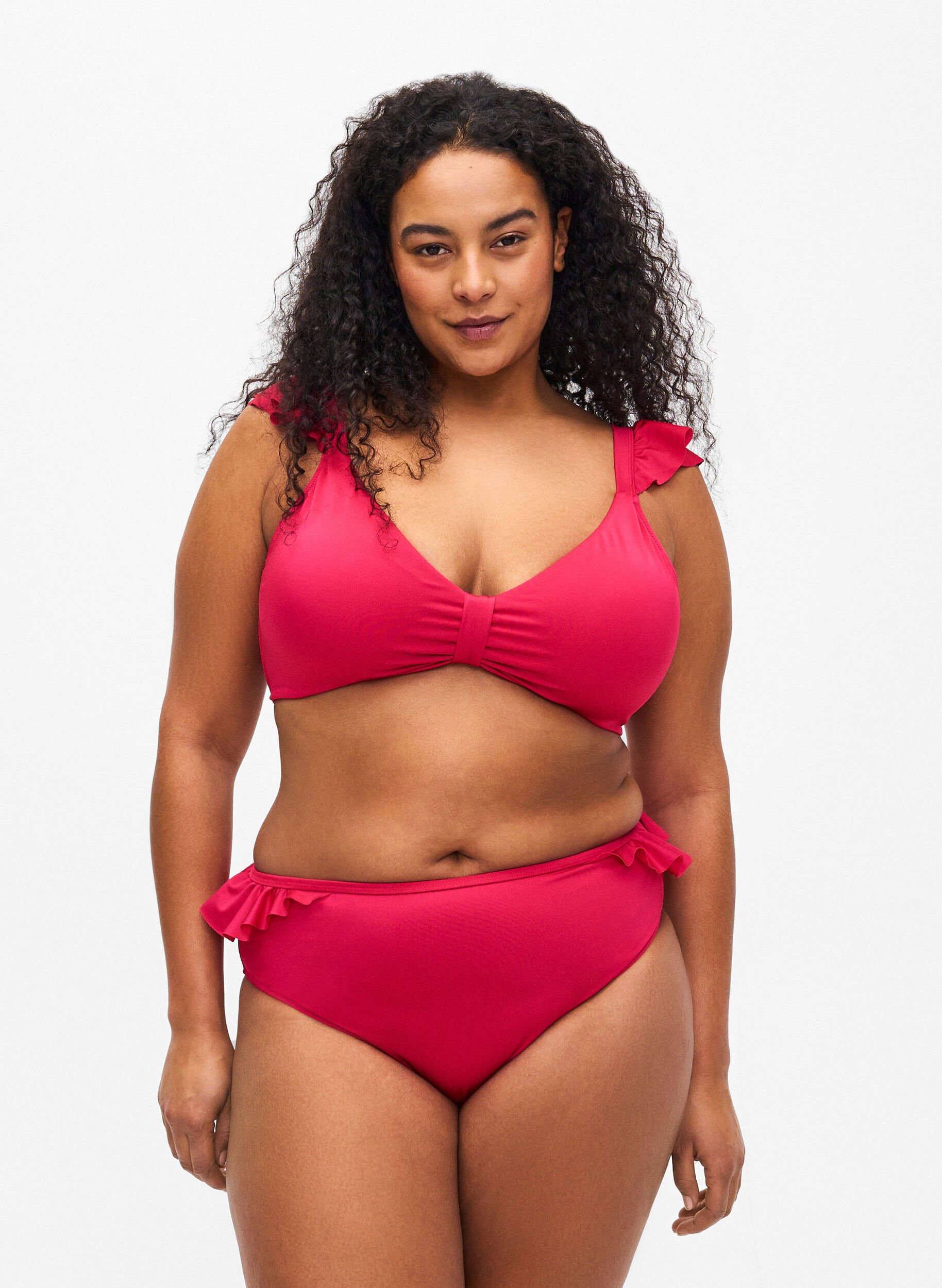 Bikinitruse med volanger, Rosa, Model