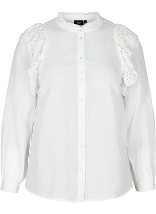 Bomullsskjorte med broderi anglaise, Bright White, Packshot image number 0