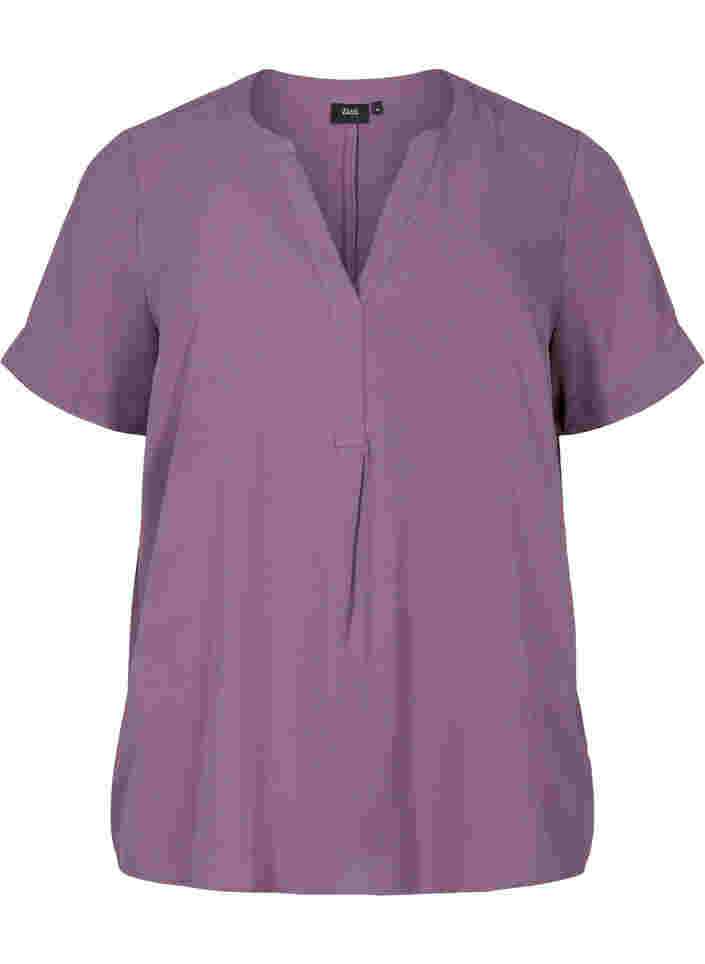 Kortermet bluse med V-hals, Vintage Violet, Packshot image number 0