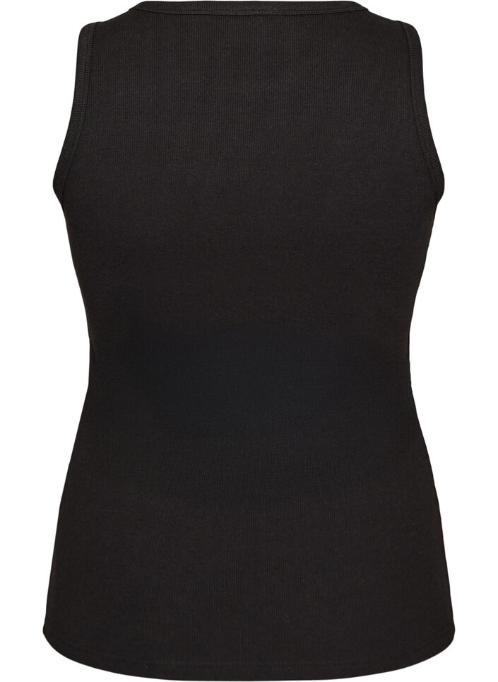 Ribbet topp i bomull med h&oslash;y hals, Svart, Packshot image number 1
