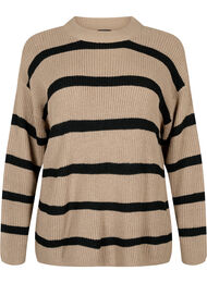 FLASH - Strikket genser med striper, Fungi/Black Stripe