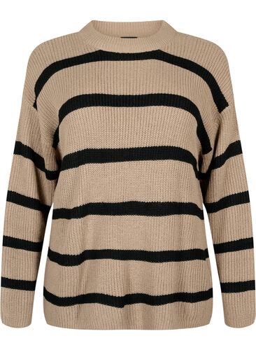 FLASH - Strikket genser med striper, Fungi/Black Stripe, Packshot image number 0