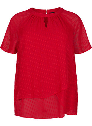 Bluse med 2/4 ermer i mønstret chiffon, Tango Red, Packshot image number 0