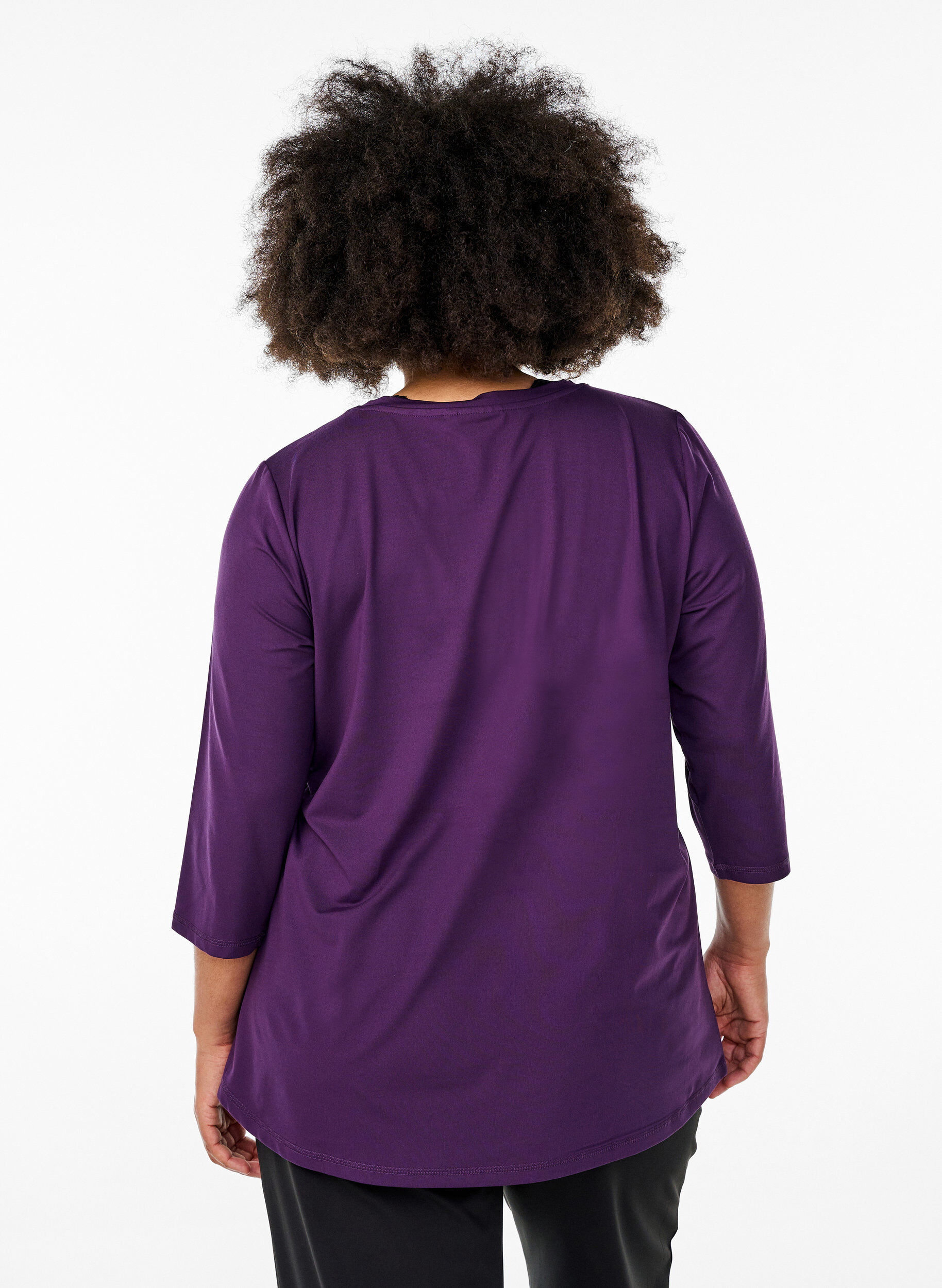 Zizzi Treningsbluse med 3/4-ermer, Lilla, Model image number 2