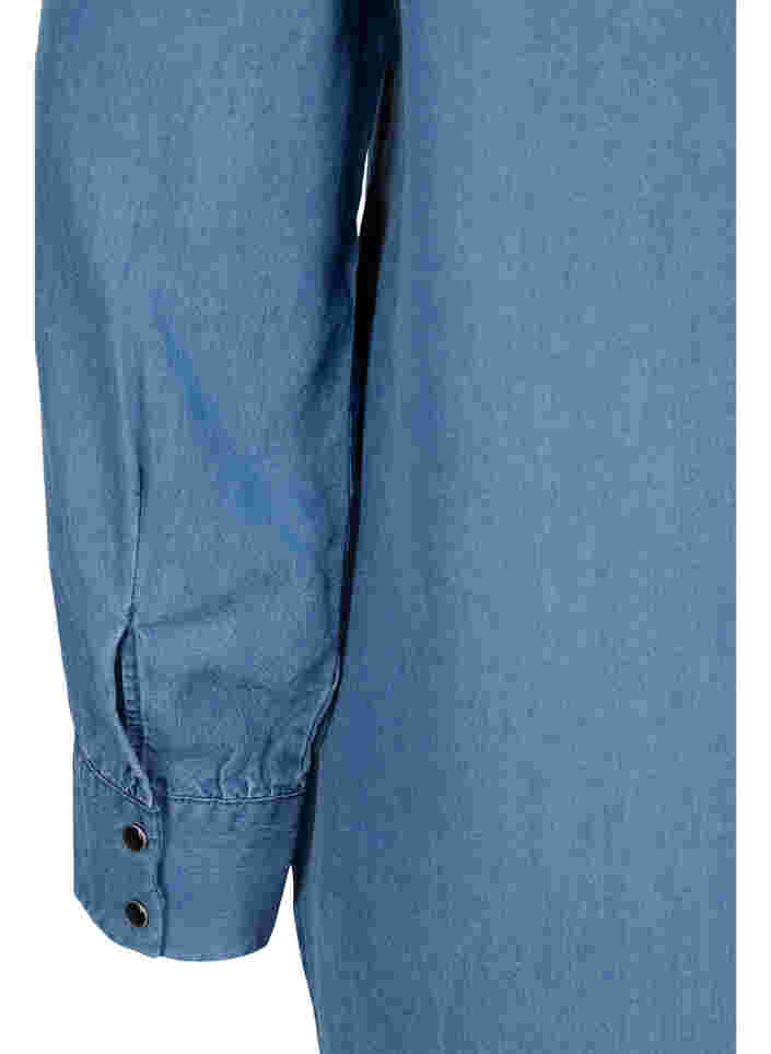 Langermet skjorte med V-hals og volanger, Blue denim, Packshot image number 3