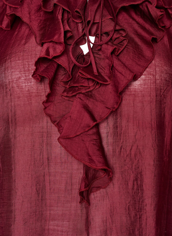 Viskosebluse med volanger og lange ermer, R&oslash;d, Packshot image number 2