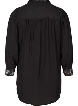 Lang viskoseskjorte med perler, Black, Packshot image number 1