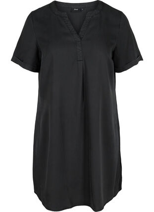 Kortermet kjole med V-hals, Black, Packshot image number 0