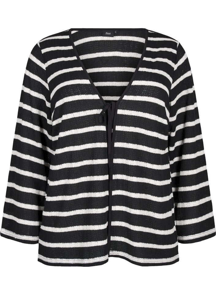 Cardigan med knytebånd, Black White stripe, Packshot image number 0