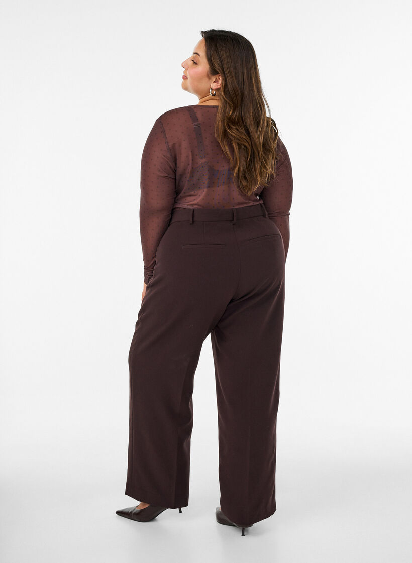 Mesh bluse med trykk, Brun, Model image number 2