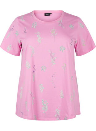 Zizzi T-skjorte i økologisk bomull med blomstertrykk, Rosebloom W. Flower, Packshot image number 0