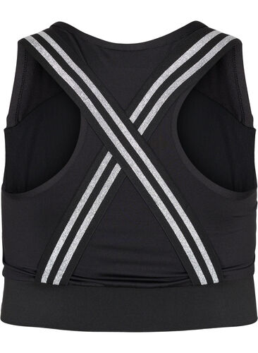 Sports-BH med glitter og krysset rygg, Black w. SilverLurex, Packshot image number 1