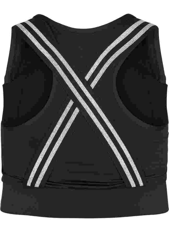 Sports-BH med glitter og krysset rygg, Black w. SilverLurex, Packshot image number 1