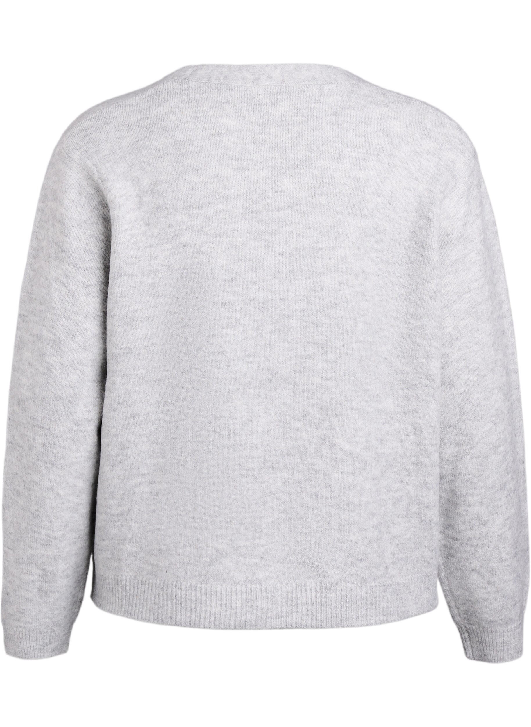 Zizzi Strikkekardigan med perleknapper, Gr&aring;, Packshot image number 1