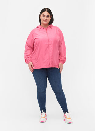 Kort jakke med hette og justerbar bunn, Hot Pink, Model image number 2