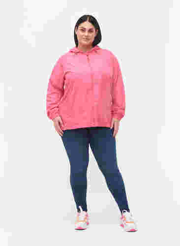 Kort jakke med hette og justerbar bunn, Hot Pink, Model image number 2